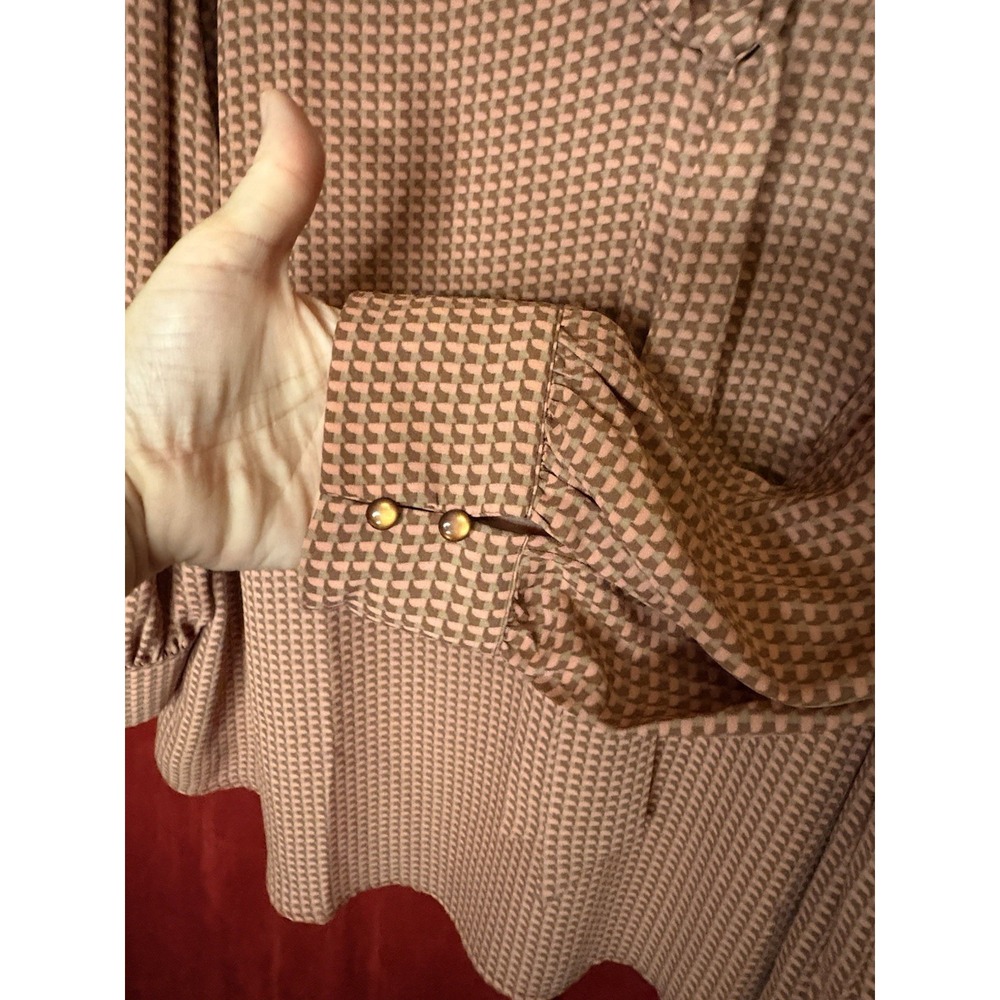 ADRIANNA PAPELL pink Blouse Top Geometric pattern v-neck bow size 2X long sleeve - Picture 6 of 9